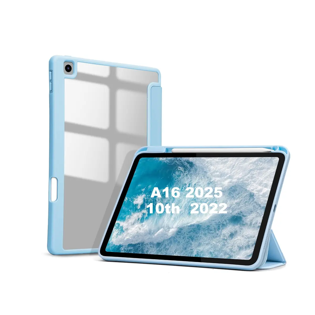 Capa para iPad (A16) de 11 polegadas (2025) e iPad de 10,9 polegadas (2022), com suporte fino, traseira rígida em policarbonato e função de ativação/desativação automática (Azul) - 1
