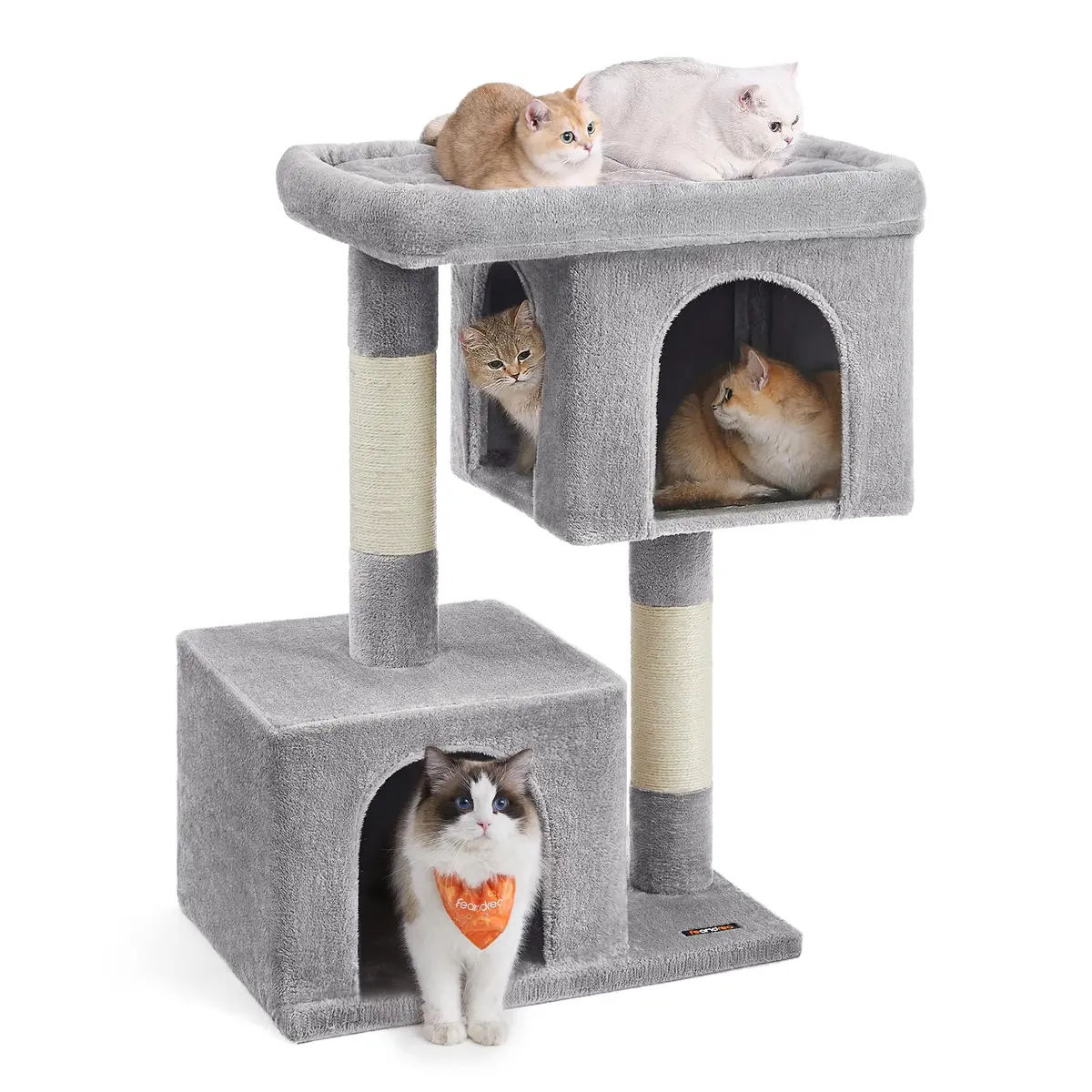 Feandrea Árvore para Gatos, 101 cm, XL, para Gatos Grandes até 20 kg, Poleiro Amplo, 2 Tocas, Poste Arranhador, Cinza Claro BRPCT614W01