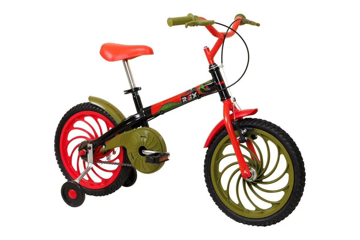 Bicicleta Infantil Caloi Power Rex Aro 16, com Rodinhas, Cobre-Corrente e Ajuste Rápido do Banco