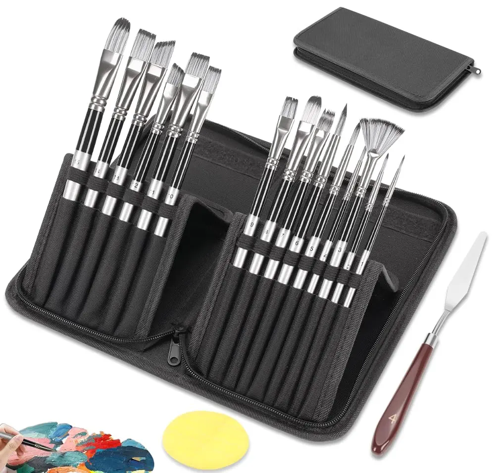 15 Peças, Pincel para Aquarela, Pincel Aquarela, Pincel, Kit Pincel Pintura, com Raspador, Bolsa de Armazenamento, Pinceis para Tinta Acrilica, Kit Pinceis Pintura, Pinceis