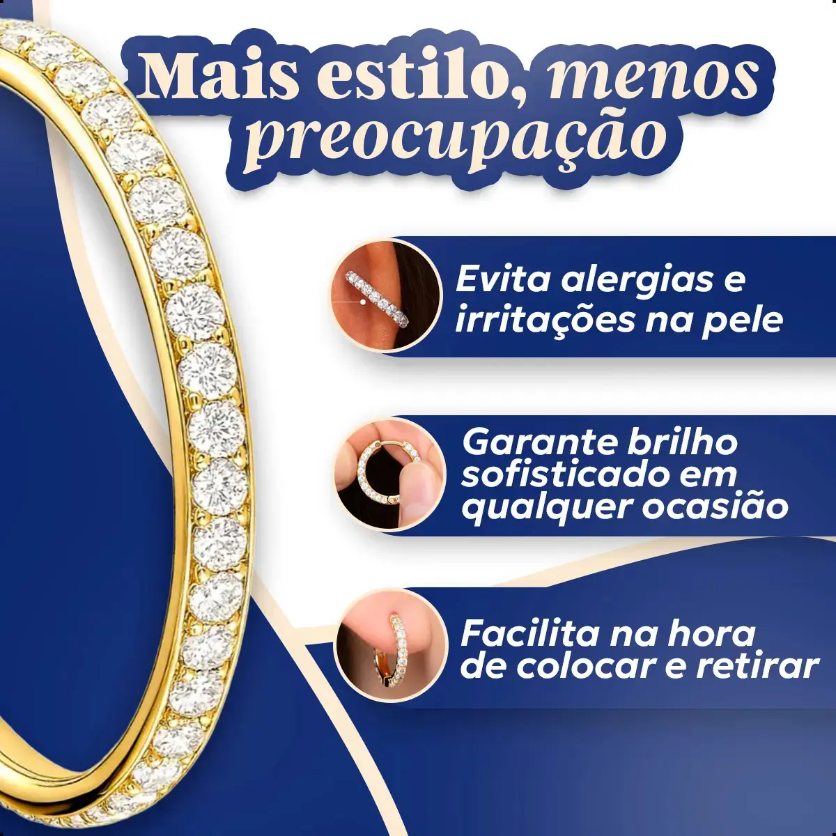 Piercing Titânio Argola Click Cravejada 10mm Dourado Addiesdive® thumbnail 2