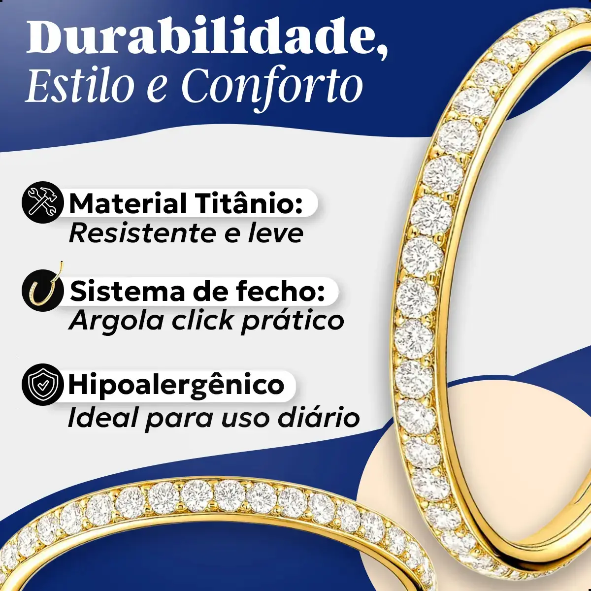 Piercing Titânio Argola Click Cravejada 10mm Dourado Addiesdive® thumbnail 3