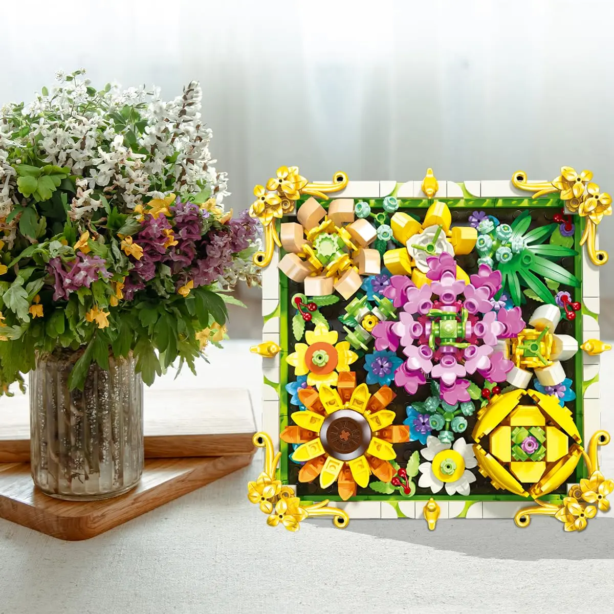 Blocos de Montar Construção STEM Brinquedos Flores Artificiais Decoração de Mesa DIY (539 Peças) - 1