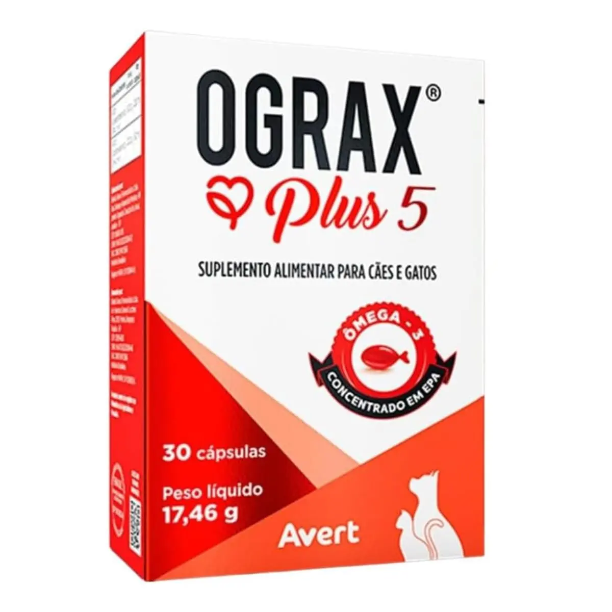 Ograx Plus 5 Avert 30 Cápsulas Suplemento para Cães e Gatos com Ômega 3 EPA e DHA Saúde da Pele e Pelagem Casa Buritis (2)