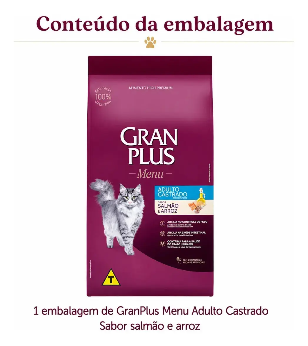Gran Plus Menu Castrados Para Gato Adulto Sabor Salmão Y Arroz De 10.1 Kg thumbnail 3