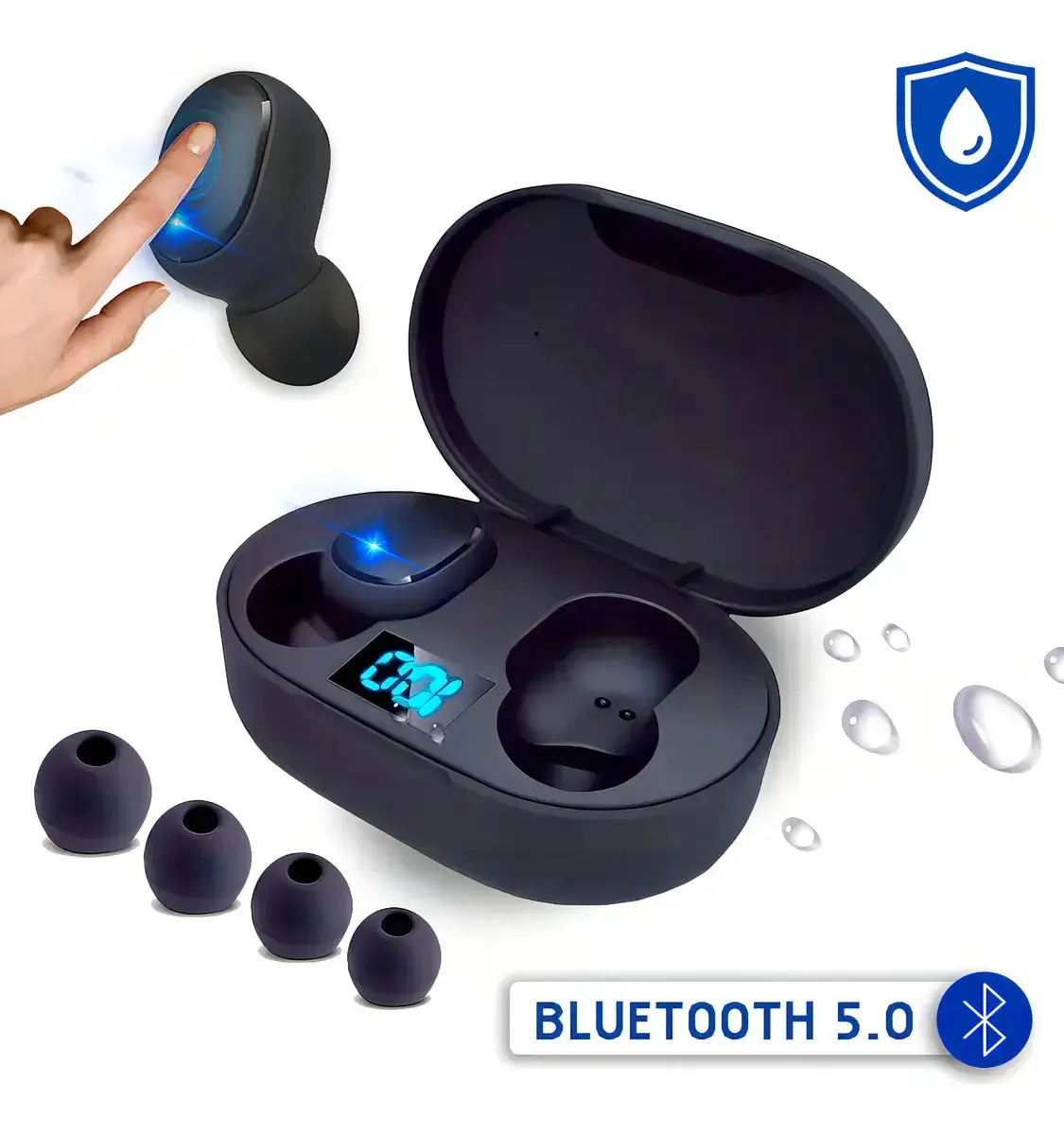 Hivi Fone De Ouvido Bluetooth 5.0 Par Sem Fio Duplo Cor Preto thumbnail 2