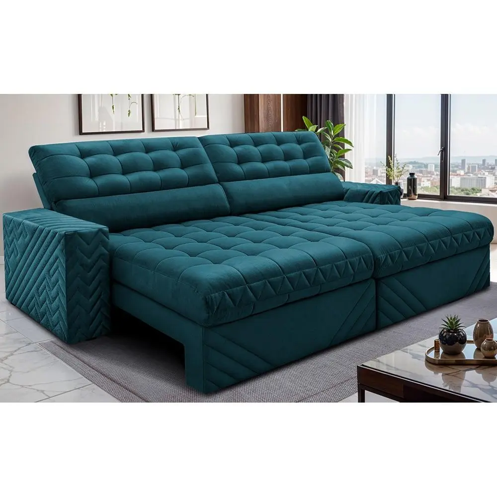 Sofá Retrátil e Reclinável 2,30m Molas Ensacadas Max Spring. Velusoft Cama inBox - 1
