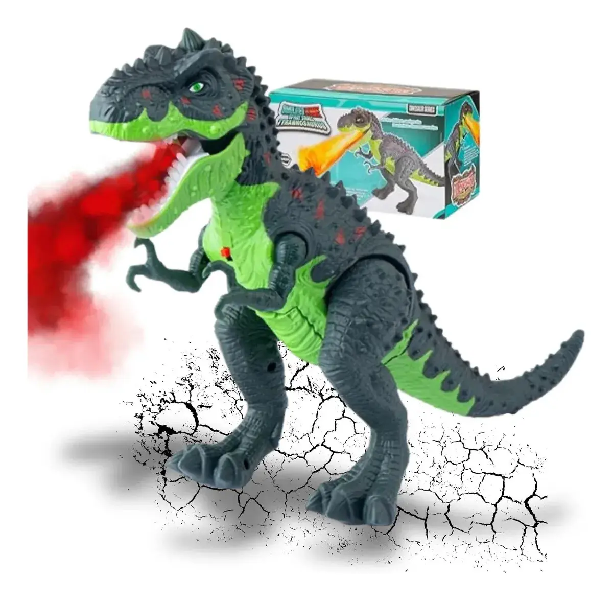 Dinossauro Jurassic Rex Anda Movimenta Solta Fumaça Luz E Som Brinquedo Realista Interativo Infantil Kizumba
