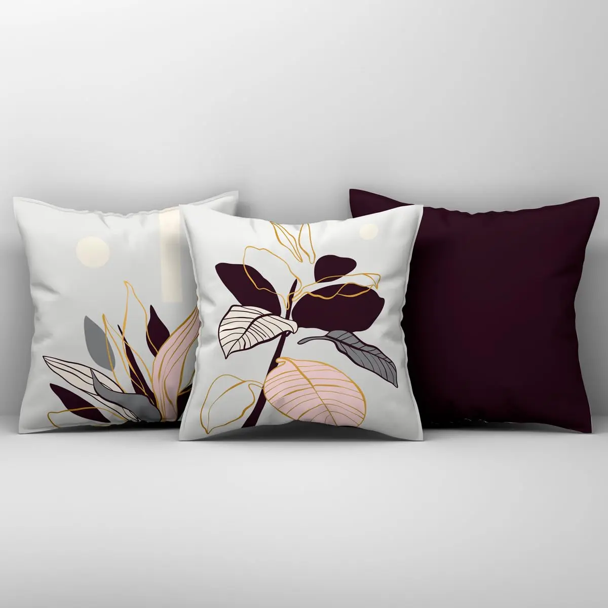 Kit Trio de Almofadas Cheias Estampadas em Veludo Suede 45cm x 45cm Enchimento em Refil Silicone - Decoração para Sala Sofá Quarto Jogo Conjunto 3 Peças Decorativas (Uva)