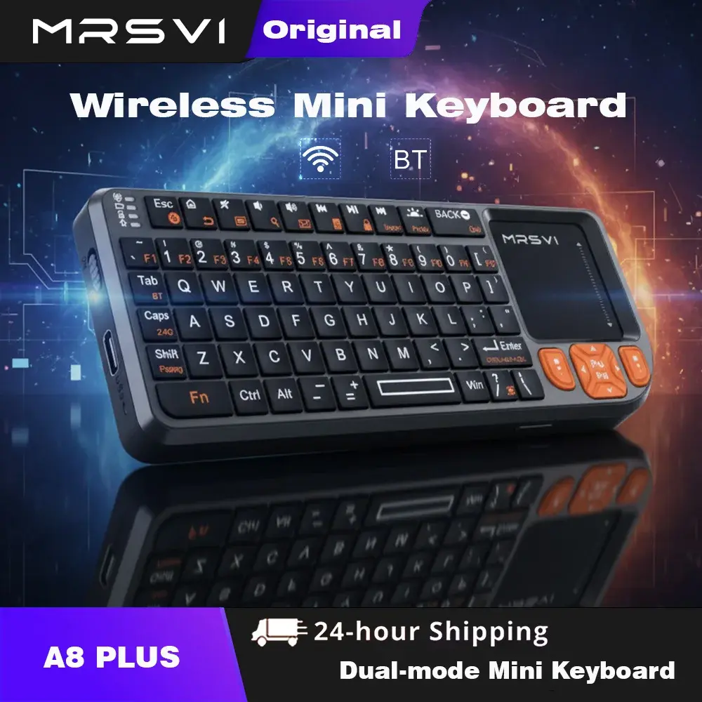 Teclado Mini MRSVI A8 PLUS, Teclado Sem Fio Retroiluminado 2.4GHz&Bluetooth5.0 com Touchpad para Android TV Box, Mac, Laptop, Windows - 1