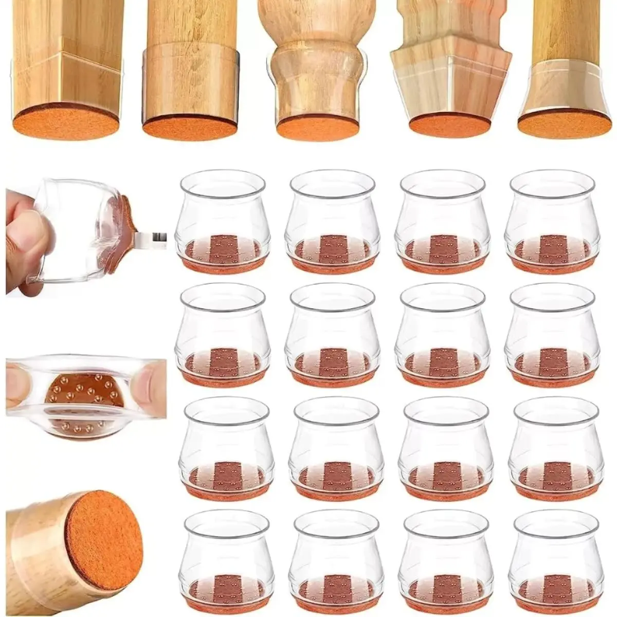 KIT PÉ DE CADEIRA transparente PROTETOR COM FELTRO SILICONE FLEXIVEL (16) | MATERIAL RESISTENTE, QUALIDADE PREMIUM