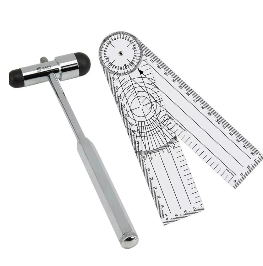 Kit Martelo Neurologico Buck Taylor, Regua Goniometro e Fita Metrica Fisioterapia Estudante (Buck Cinza + Goniometro)
