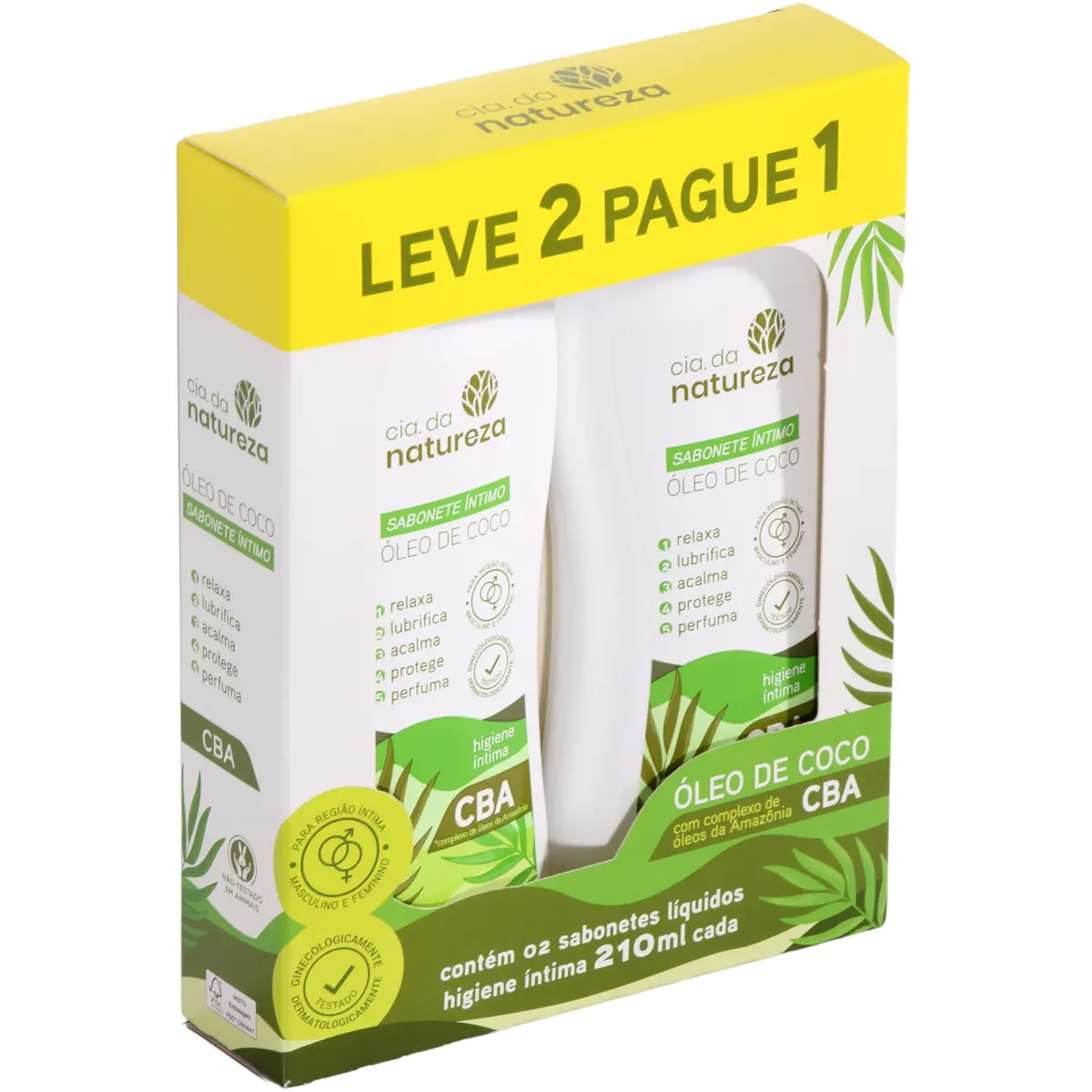 Sabonete Íntimo Feminino Cremoso, Cia. da Natureza, Óleo de Coco, 210ml | Limpeza equilibrada para uso diário e textura cremosa de fácil aplicação
