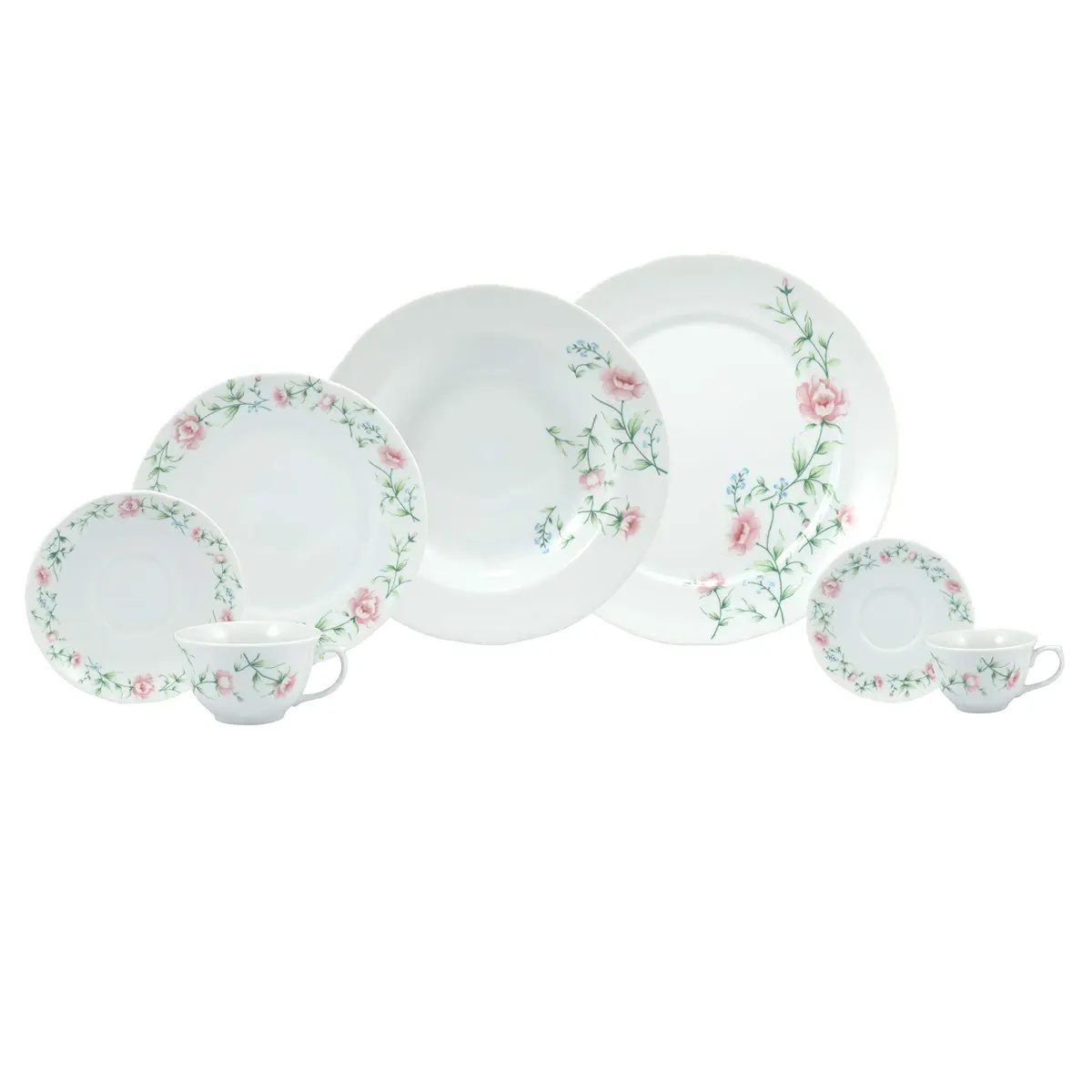 Serviço de Jantar Chá Café 42 peças em Porcelana - Modelo Redondo Izabel - Decoração Teresa - Porcelana Real by Schmidt