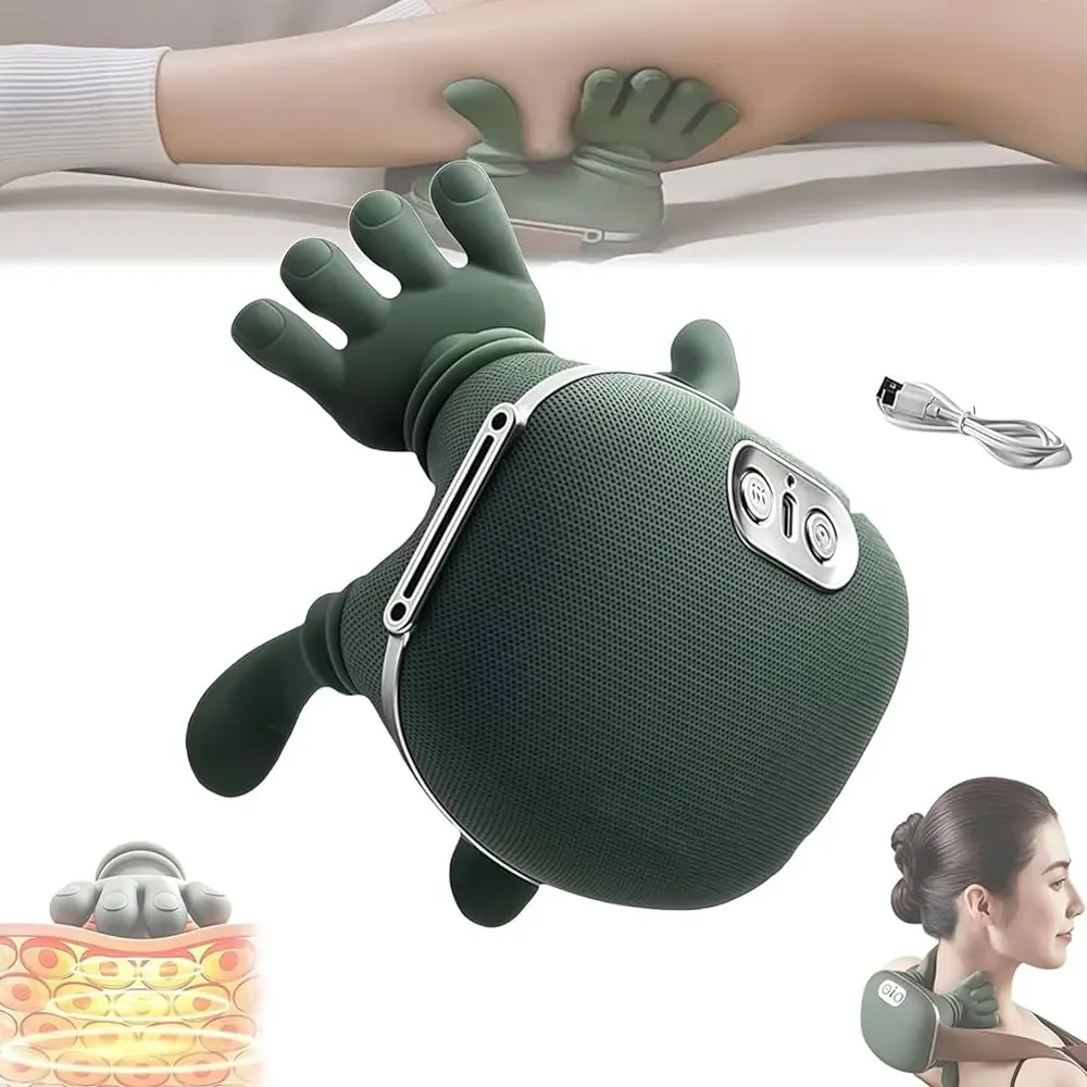 Massageador de Pescoço Térmico Portátil com 8 Pontos de Massagem, Alívio Muscular com Design Mãos-Livres e Recarregável