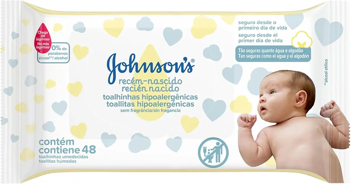 Lenços Umedecidos Johnson's Baby Recém Nascido, 48 Unidades