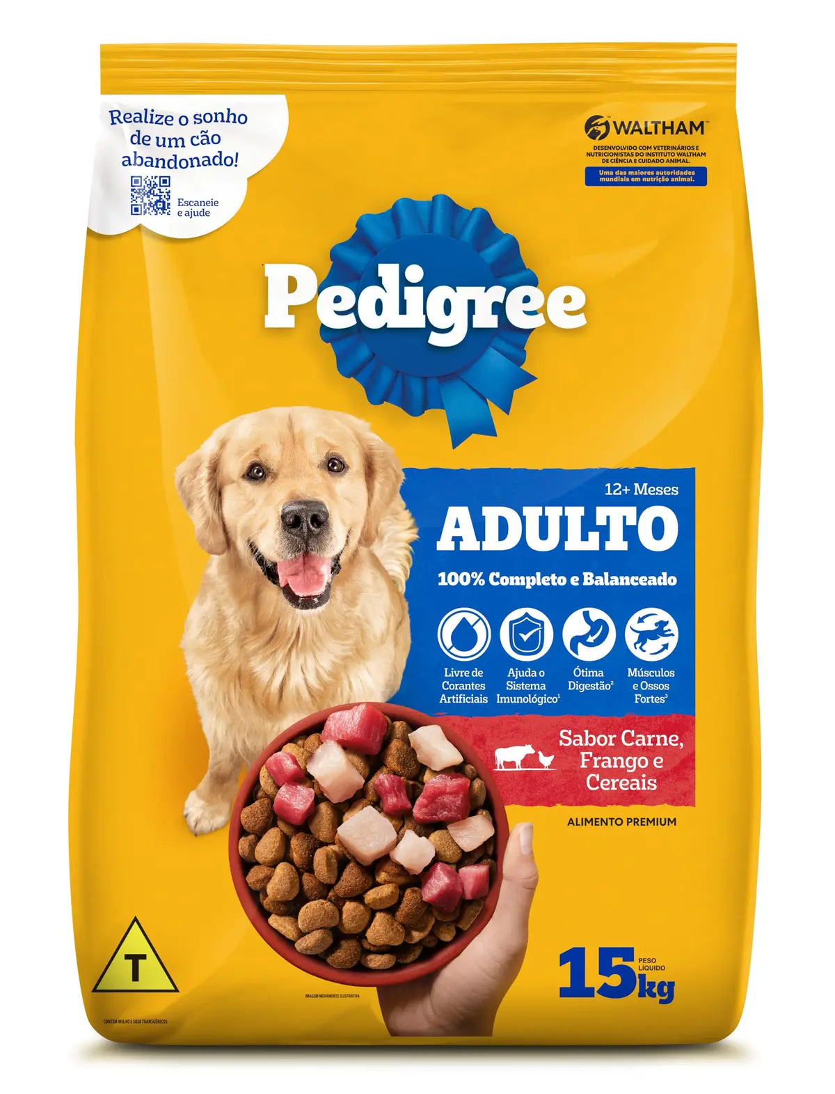 Ração Pedigree Carne Frango e Cereais Cães Adultos Raças Médias e Grandes 15 kg - 1