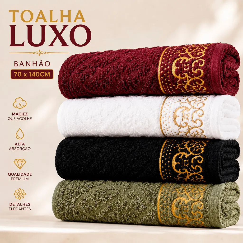 Toalhas Ouro Luxo 100% Algodão | Maciez, Alta Absorção e Qualidade Premium