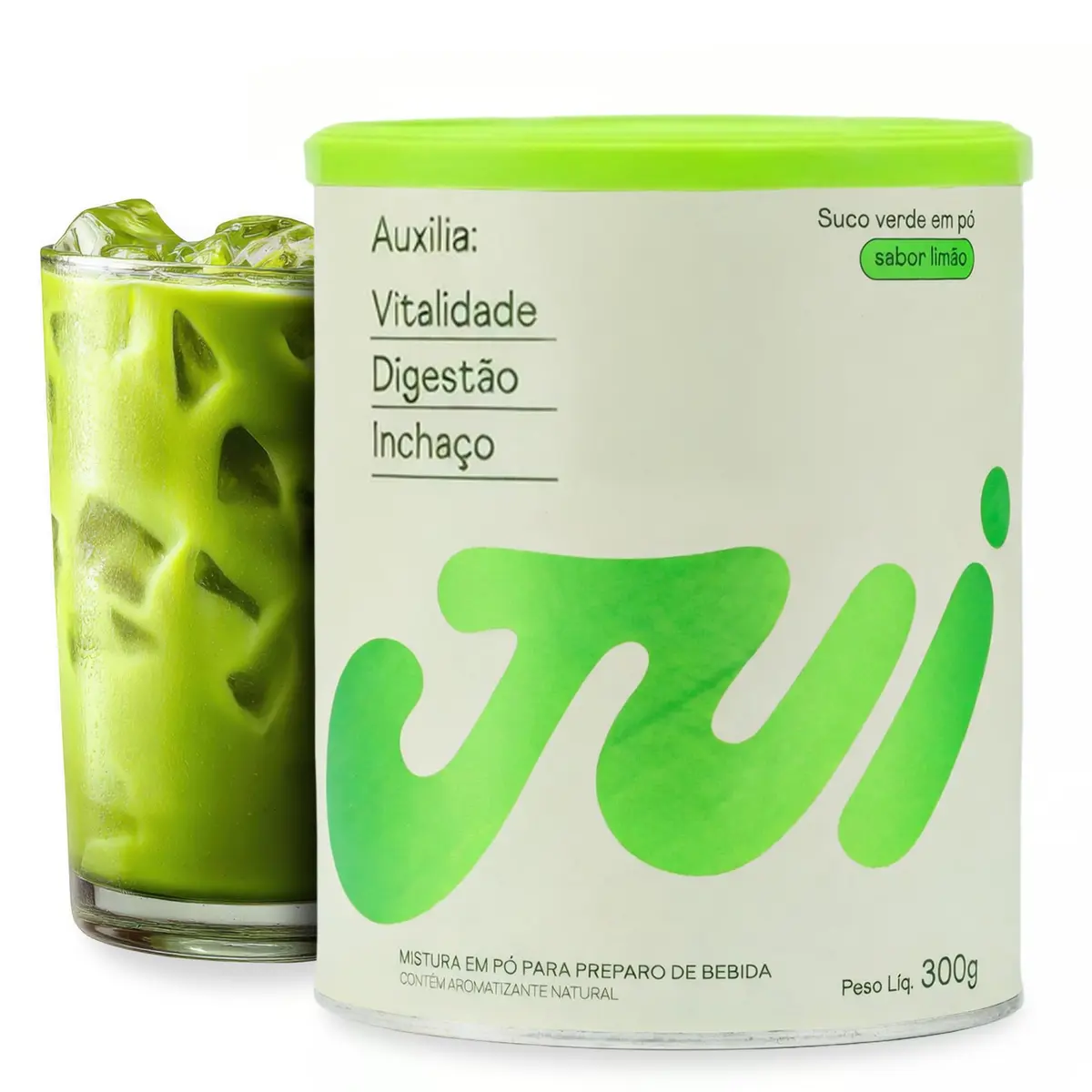 Jui Suco Verde em Pó Sabor Limão 30 Doses, Vegano, 100% Natural, Sem Açúcar | Sem glúten, sem lactose, livre de cafeína. Saúde e bem-estar do intestino