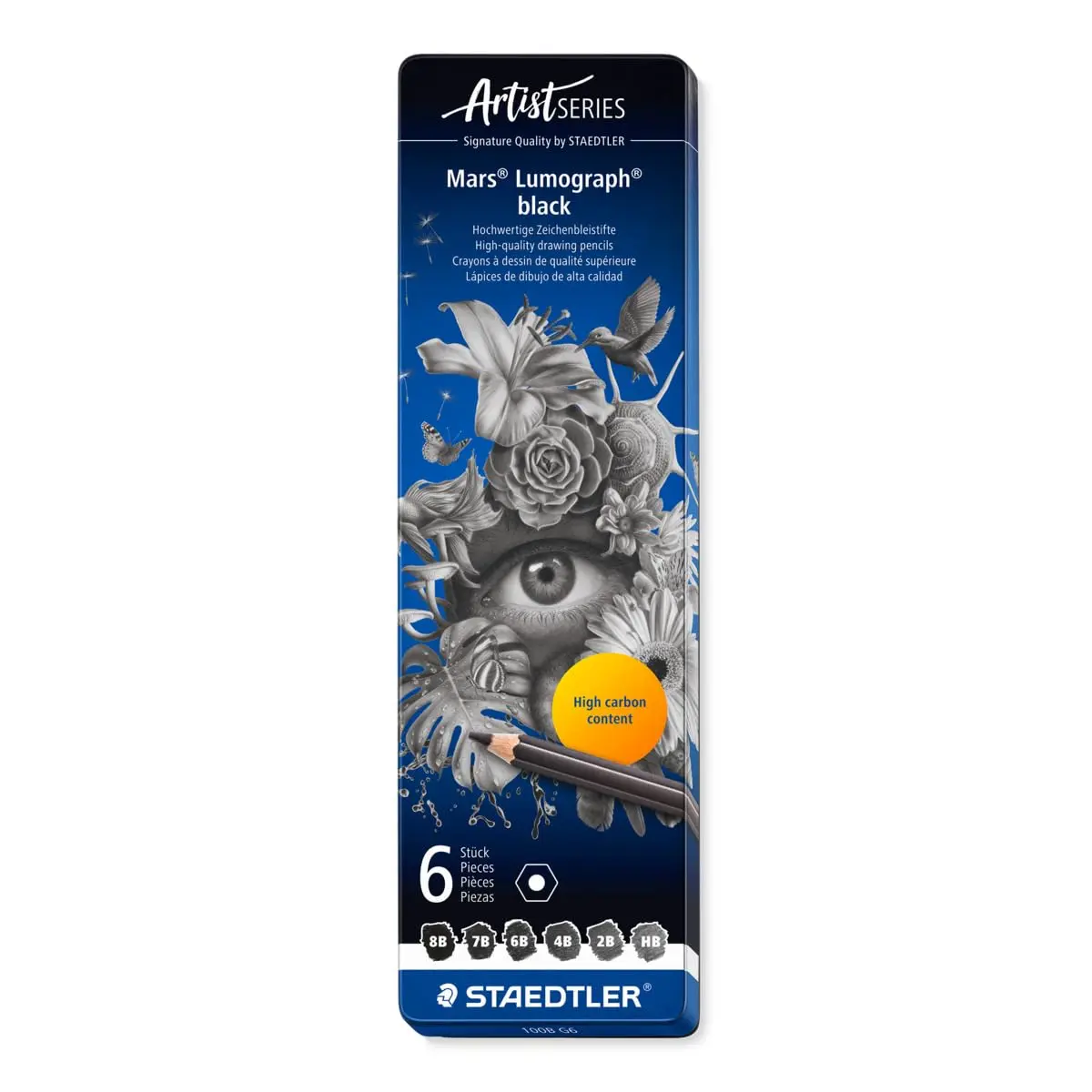 Estojo Lápis Grafite de Desenho, Staedtler, Lumograph Black, 100B G6 03, 6 Unidades