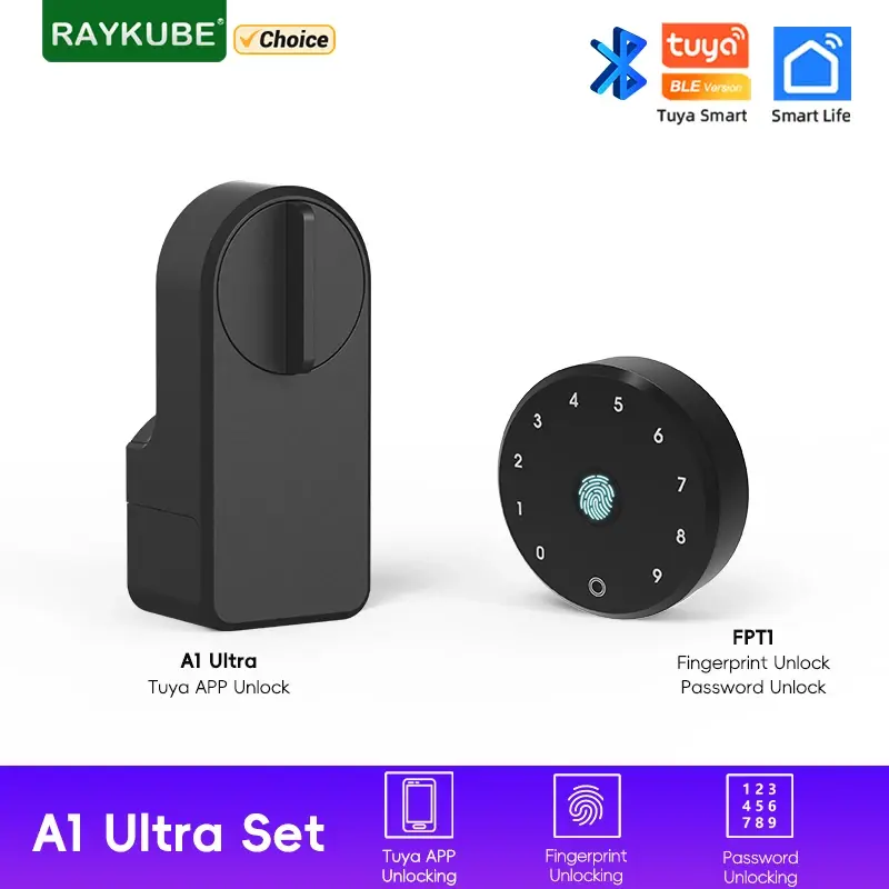 Novo raykube a1 ultra tuya ble fechadura eletrônica inteligente teclado de impressão digital fpt1 desbloquear instalação sem dígitos para casa inteligente - 1