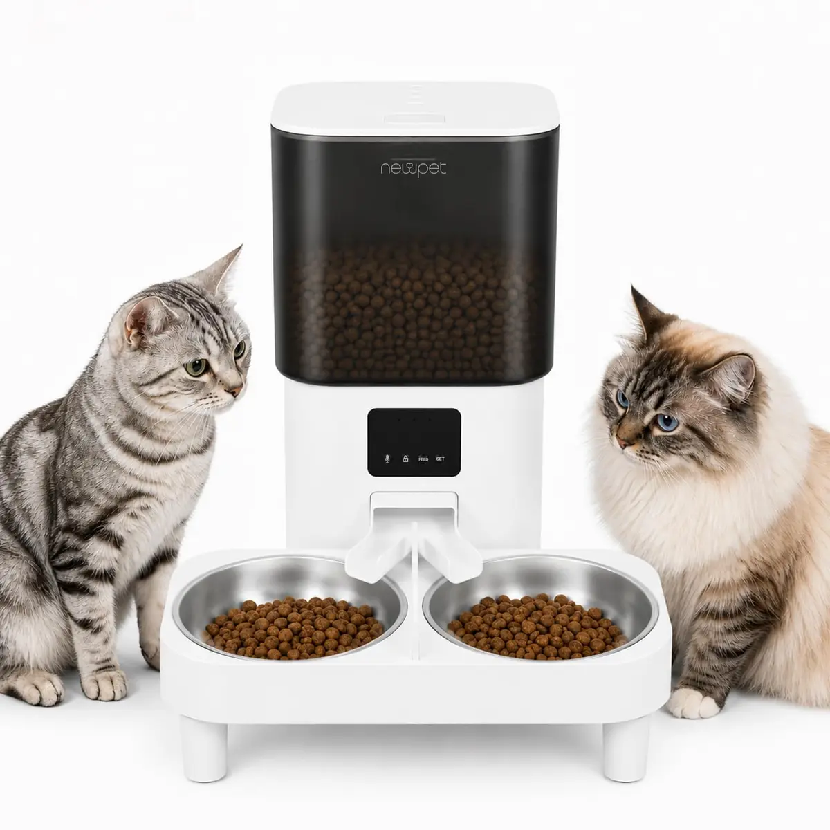 6L Comedouro Elevado para 2 Cäes, WiFi Alimentador Automático Gatos com Controle de Aplicativo, Fonte de Alimentação Dupla - 1