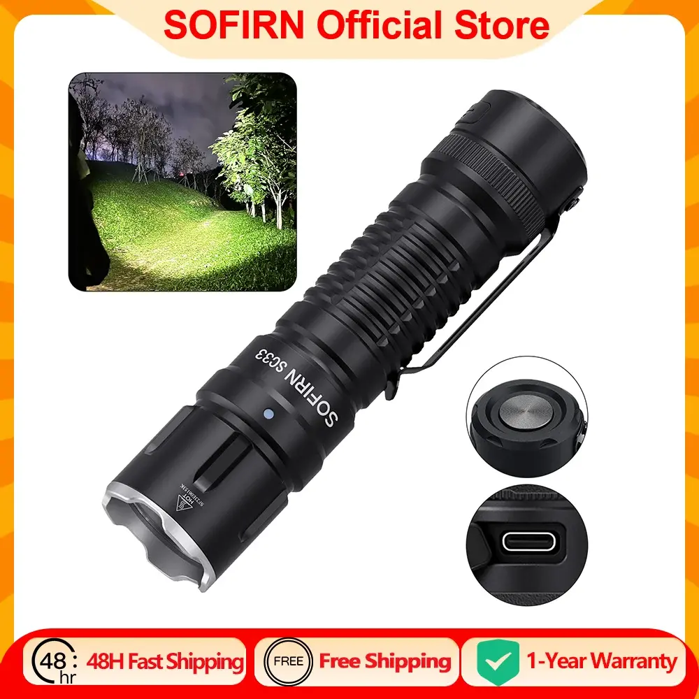 Sofirn SC33 Potente lanterna LED de 5200 lm XHP70.3 HI Lanterna tática Potente lanterna recarregável 21700 USB C com interruptor de cauda E Luz externa, lanternas potentes para caça,uso policial,defesa pessoal