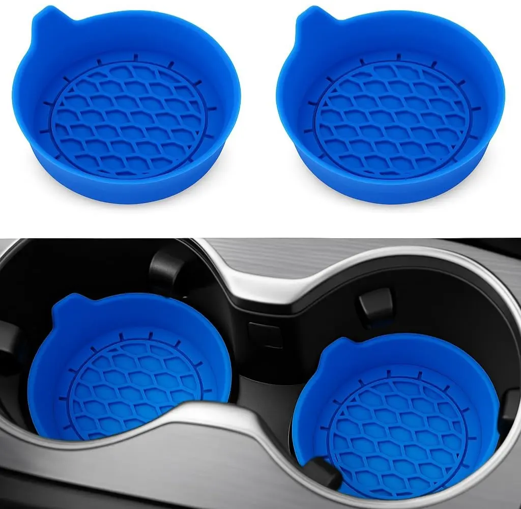 Conjunto de 2 Protetores de Porta-Copos para Carro, suporte de copo de silicone, suportes de copo antiderrapantes universais, acessórios de carro interiores (Azul) PROTEJA SEU CARRO COM ELEGANCIA