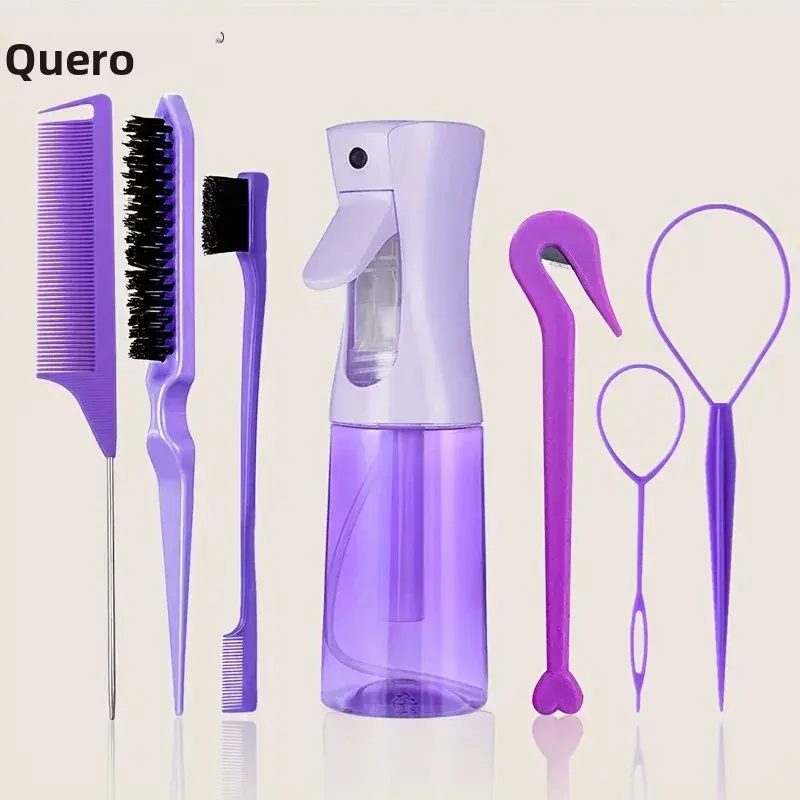 7 pc/set kit de cabeleireiro profissional ferramenta inclui escova de cabelo spray garrafa rato cauda pente trança cabelo loop estilo acessórios - 1