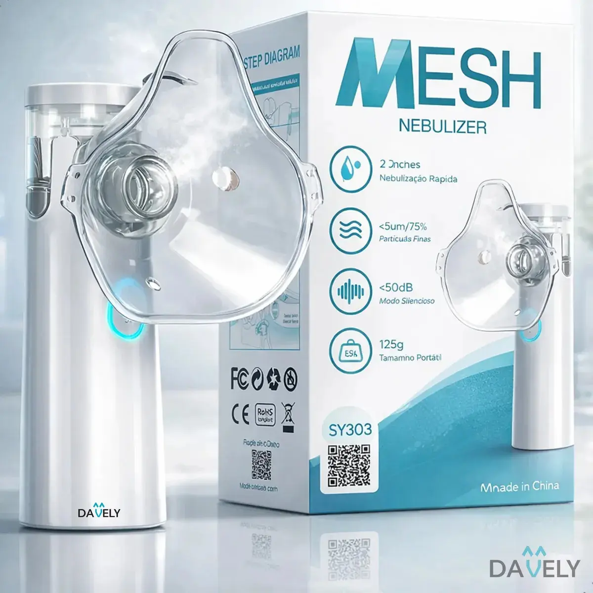 Inalador Nebulizador Portátil Mesh Sem Fio Silencioso Compacto Mesh Bivolt Nebulizador Com Rede Vibratória Aparelho Para Inalação Inalador Silencioso A Pilha Ou Cabo Usb - Marca Davely - 1