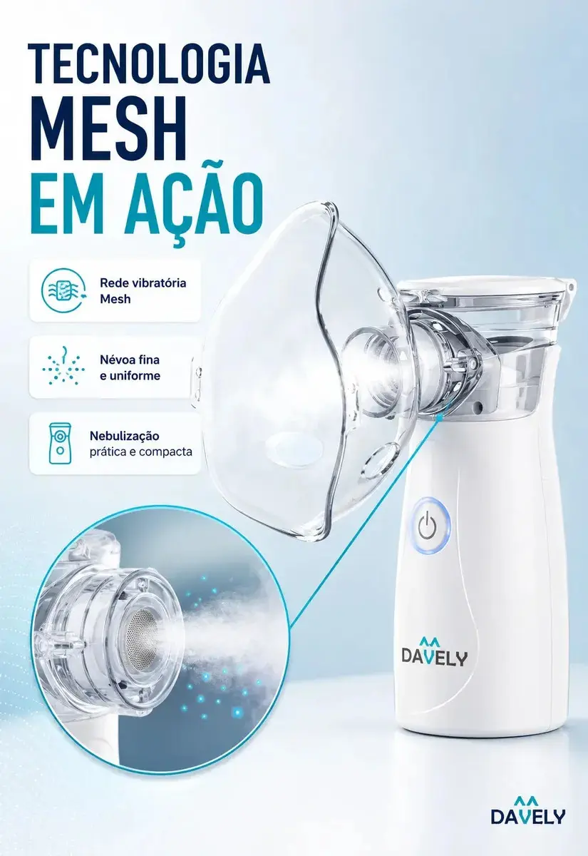 Inalador Nebulizador Portátil Mesh Sem Fio Silencioso Compacto Mesh Bivolt Nebulizador Com Rede Vibratória Aparelho Para Inalação Inalador Silencioso A Pilha Ou Cabo Usb - Marca Davely thumbnail 4