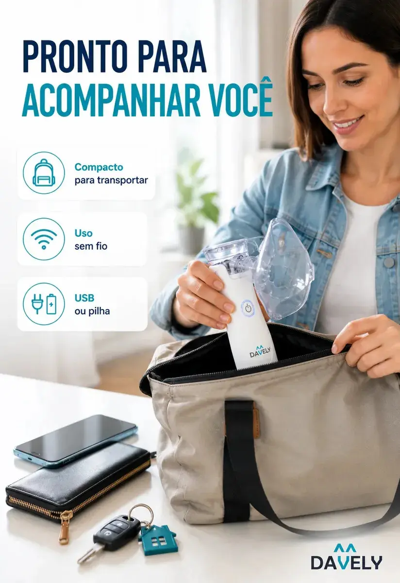 Inalador Nebulizador Portátil Mesh Sem Fio Silencioso Compacto Mesh Bivolt Nebulizador Com Rede Vibratória Aparelho Para Inalação Inalador Silencioso A Pilha Ou Cabo Usb - Marca Davely thumbnail 5