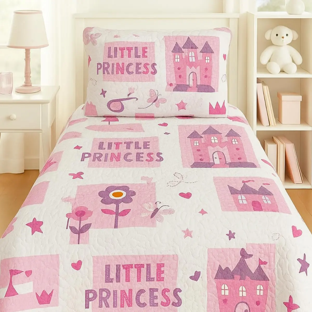 LuckBaby Kit Colcha Cobre Leito Infantil Menino Menina Solteiro 2 Peças Princesa 100% Poliéster - 1