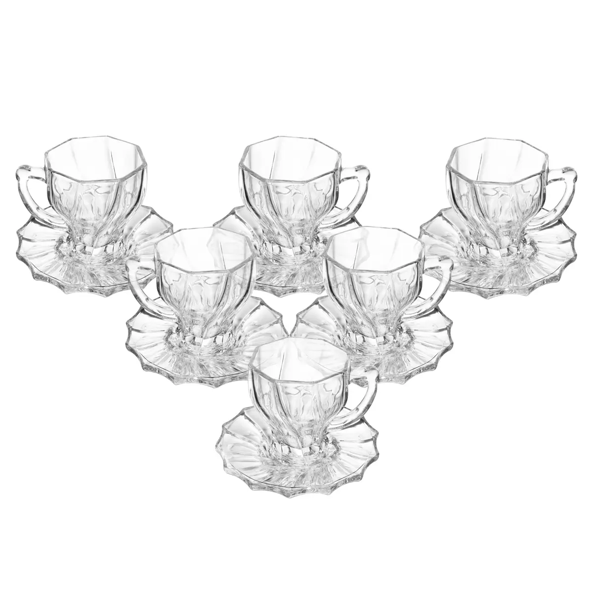 WOLFF - Conjunto 6 Xícaras de Chá com Pires Twist 190ml Vidro