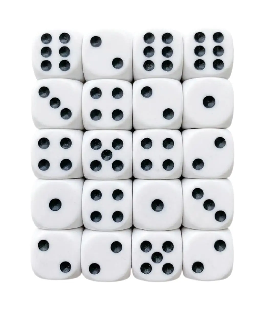 Kit Com 20 Dados De Plástico 1,6 Cm Branco E Preto Para Diversos Jogos