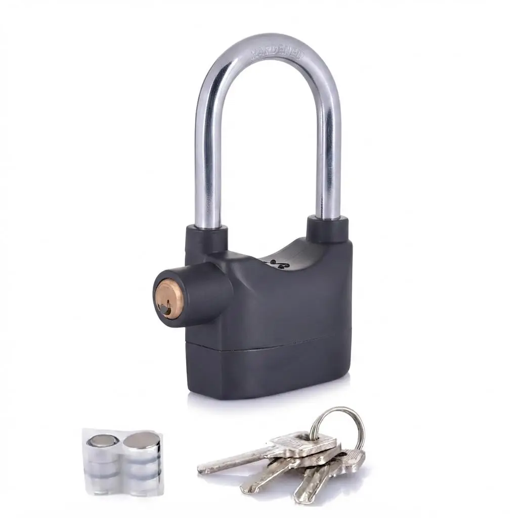 Cadeado com Alarme Sonoro Anti Furto para Bicicleta e Moto | Liga de Zinco Resistente, 3 Chaves Inclusas, Baterias LR44 Inclusas, 13cm x 6,7cm, Uso Versátil