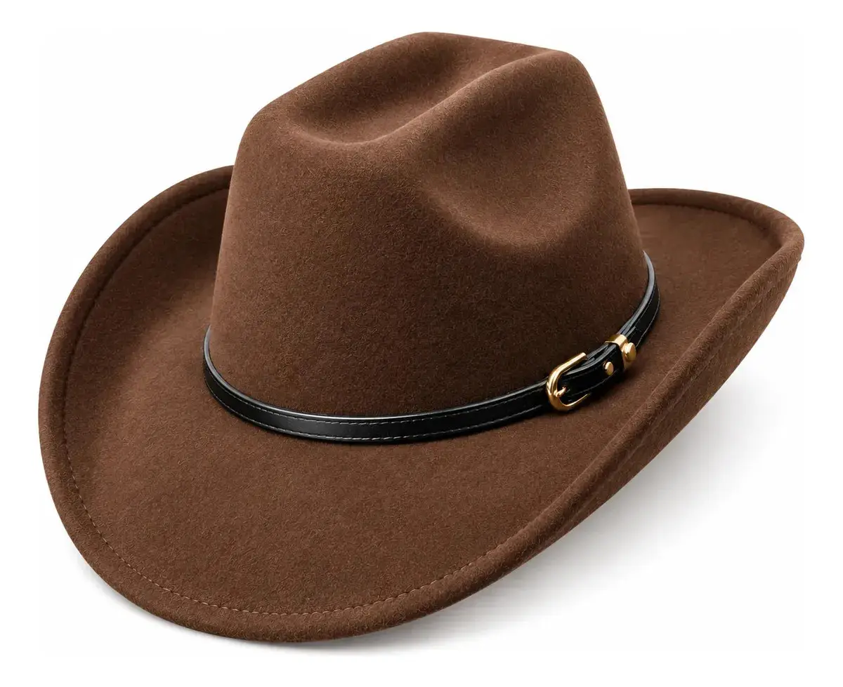 Chapéu Country Cowboy Rodeio Barretos Unissex Elegante Cor Marrom-escuro Desenho do tecido Lisa Tamanho 56 - 59cm (M único) thumbnail 2