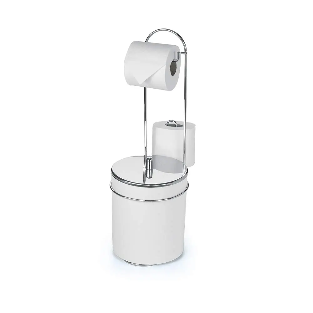 Suporte de p/ Papel Higiênico c/ Lixeira de Tampa Inox, 26cm, Cromado, Arthi
