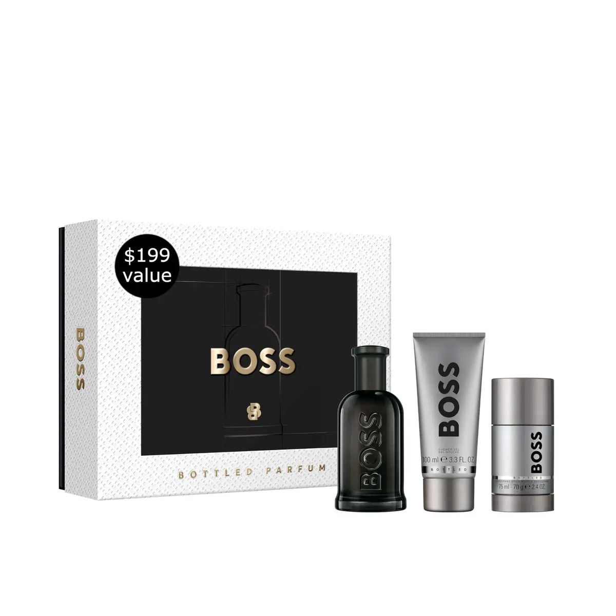 Kit Perfume Masculino Hugo Boss Bottled Parfum, Amadeirado Âmbar, 3 Itens | Eau de Parfum 100ml, Itens de 100ml e 75ml