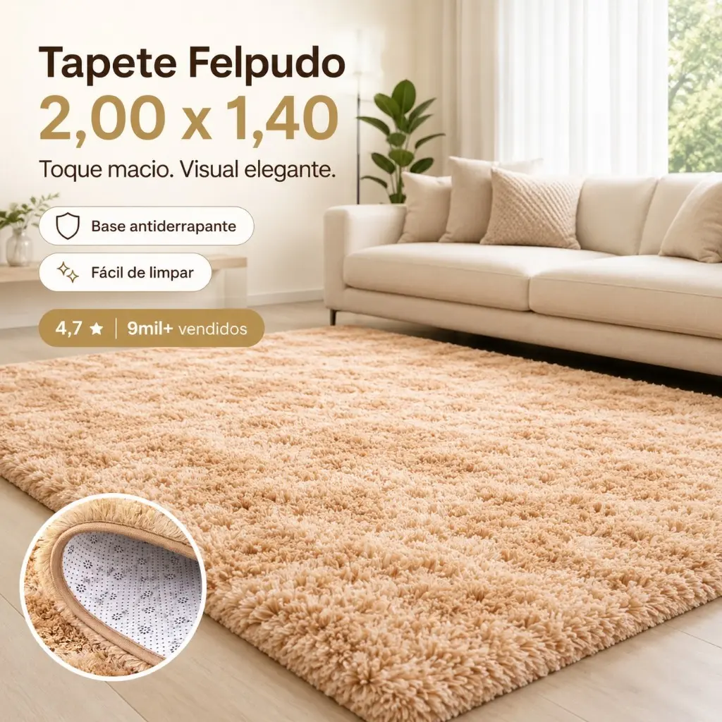 Tapete 2,00 X 1,50 Peludo Felpudo 4 Cm Para Casa Sala ou Quarto Antiderrapante Não Solta Pelo