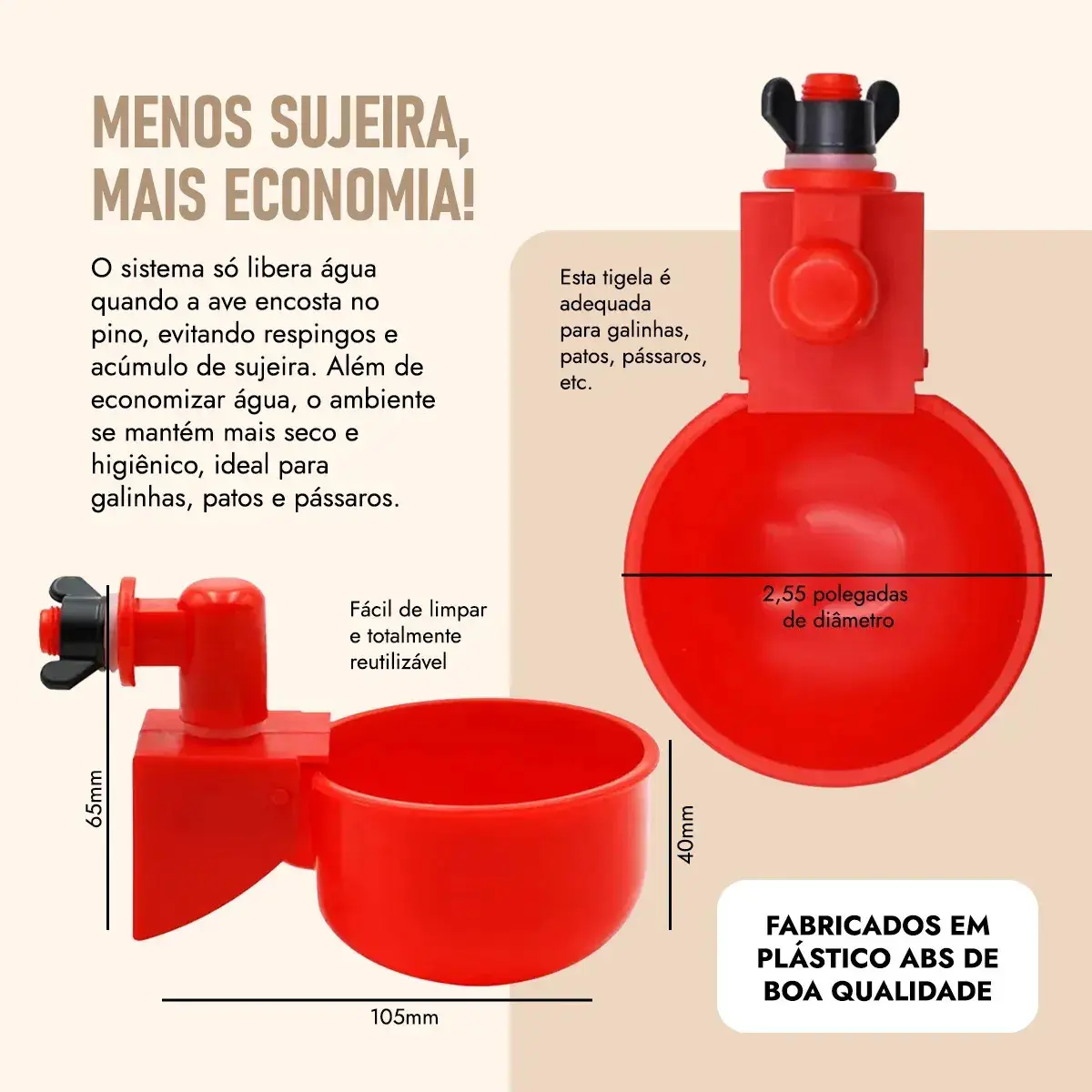 Bebedouros Automáticos Aves Galinhas Codornas 10 Unidades Vermelho thumbnail 2