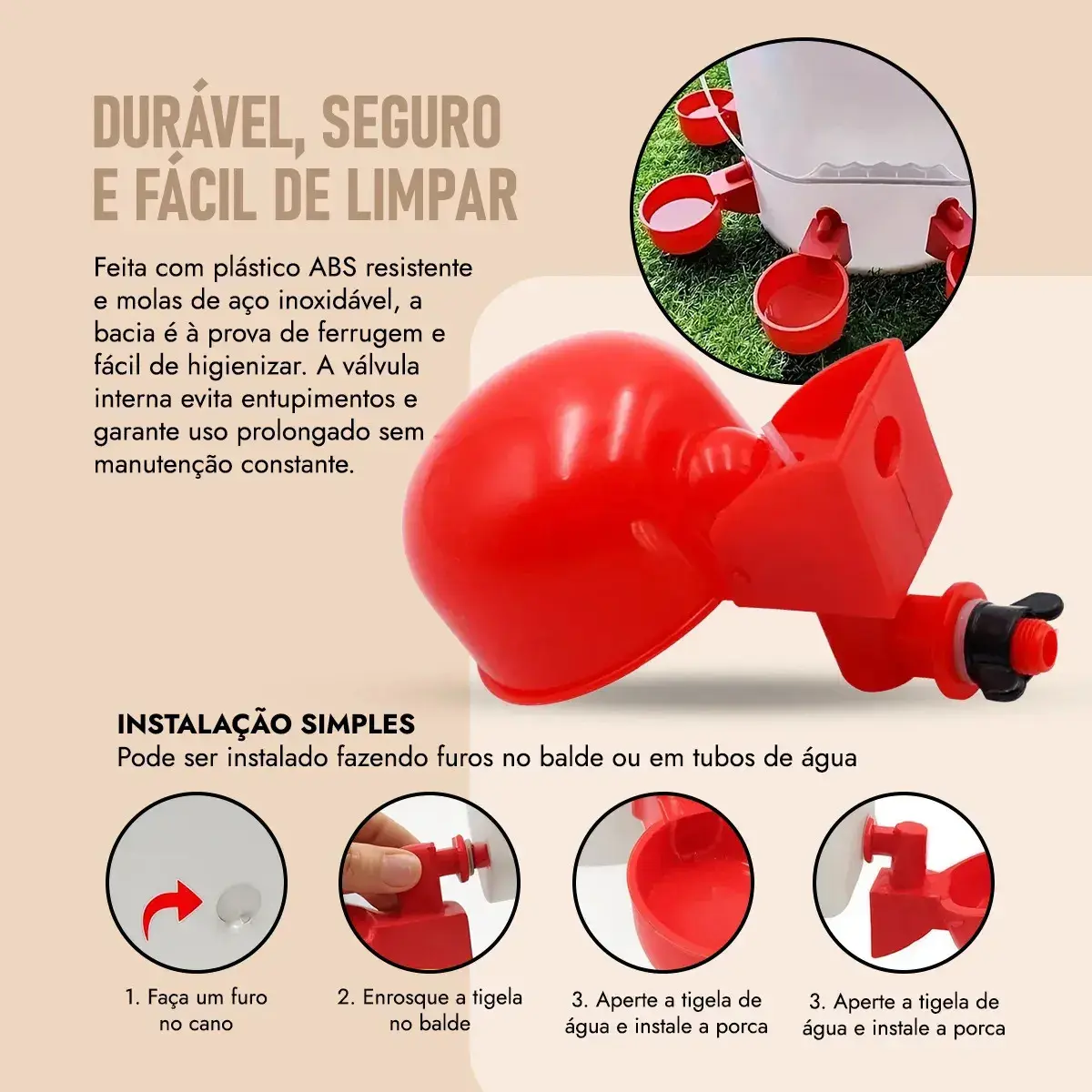 Bebedouros Automáticos Aves Galinhas Codornas 10 Unidades Vermelho thumbnail 3