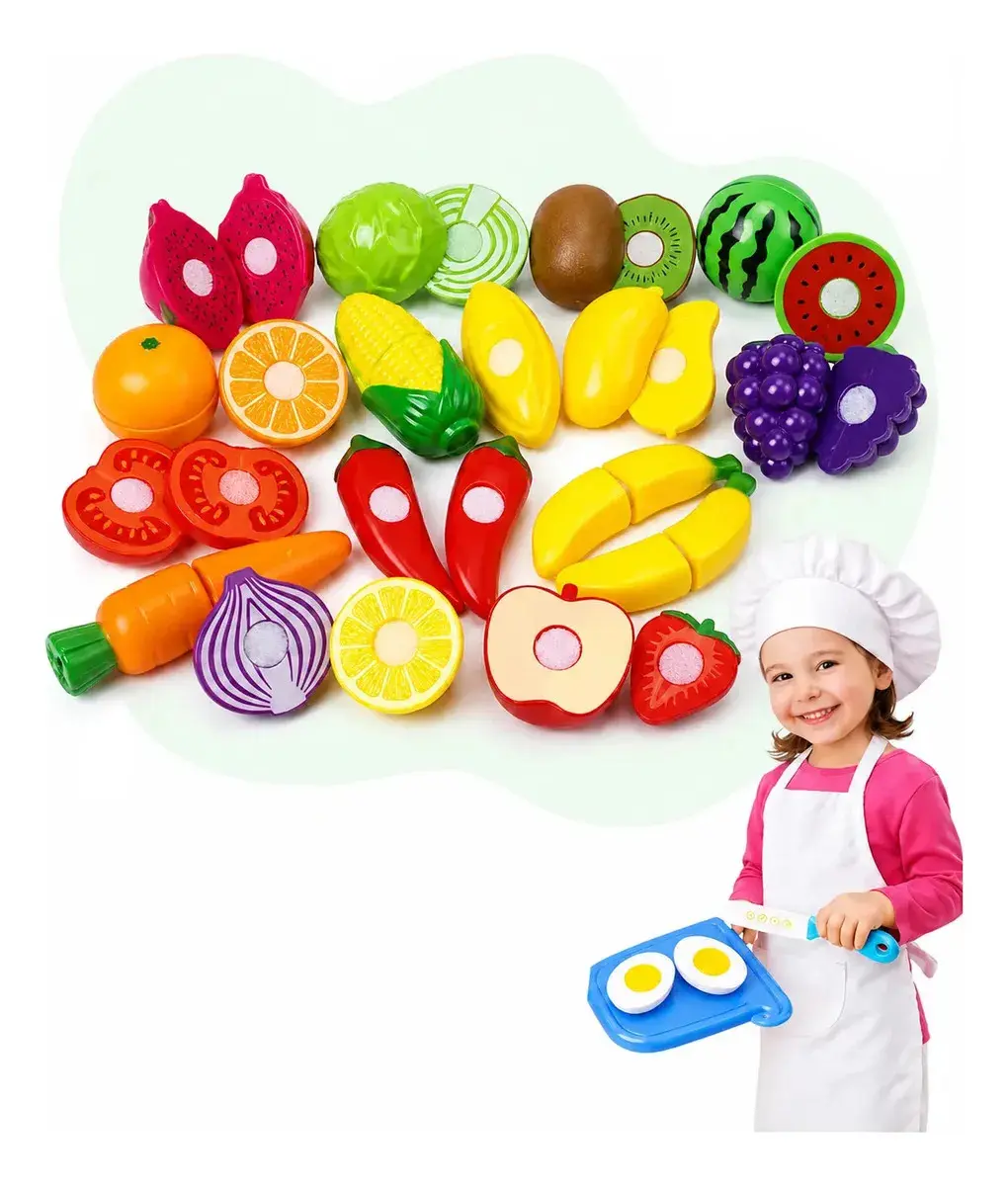 Kit Frutinhas Comidinhas 12 Peças Com Velcro De Cortar Brinquedo Cozinha Infantil De Cortar Educativo Kizumba - 1