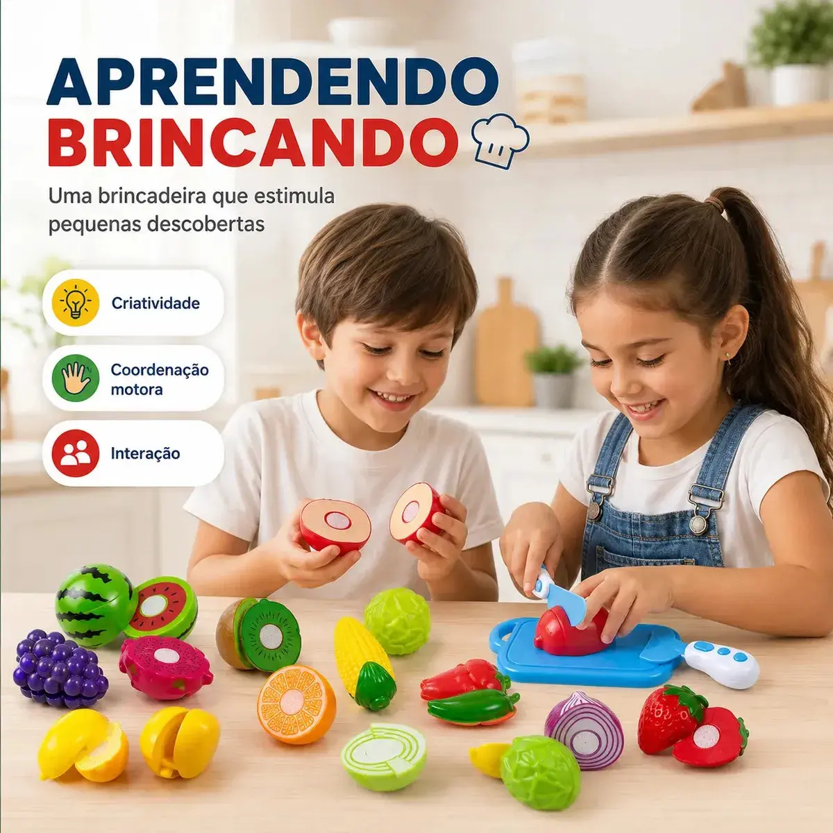 Kit Frutinhas Comidinhas 12 Peças Com Velcro De Cortar Brinquedo Cozinha Infantil De Cortar Educativo Kizumba thumbnail 2
