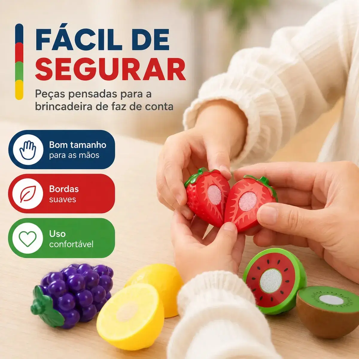 Kit Frutinhas Comidinhas 12 Peças Com Velcro De Cortar Brinquedo Cozinha Infantil De Cortar Educativo Kizumba thumbnail 3
