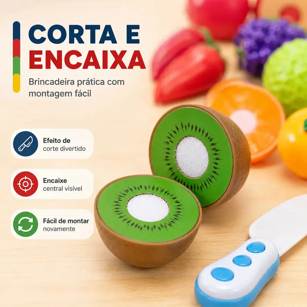 Kit Frutinhas Comidinhas 12 Peças Com Velcro De Cortar Brinquedo Cozinha Infantil De Cortar Educativo Kizumba thumbnail 4