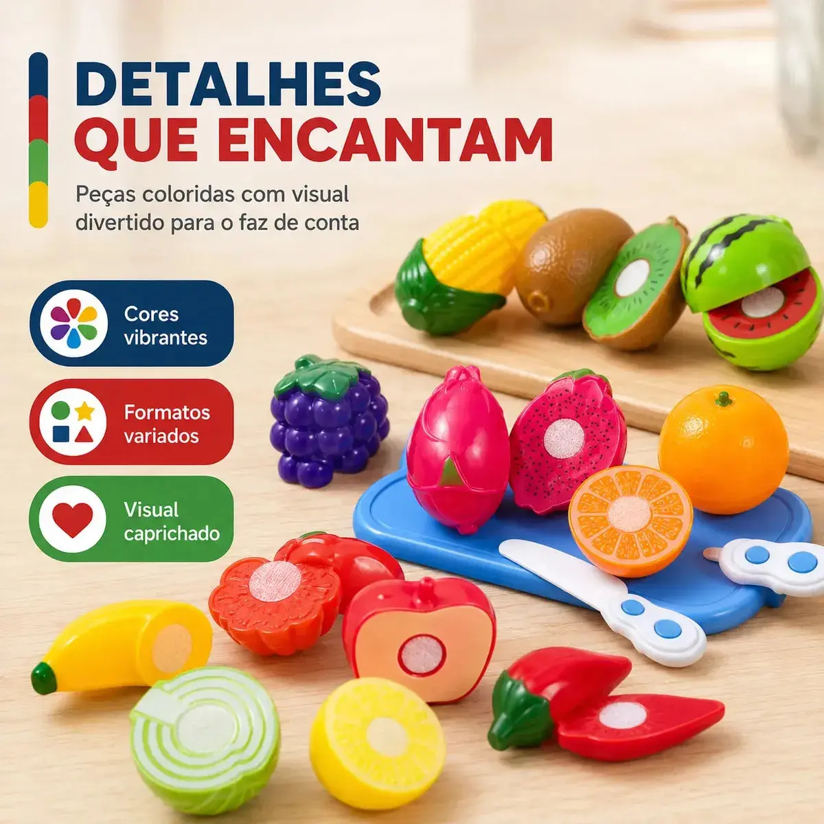 Kit Frutinhas Comidinhas 12 Peças Com Velcro De Cortar Brinquedo Cozinha Infantil De Cortar Educativo Kizumba thumbnail 5