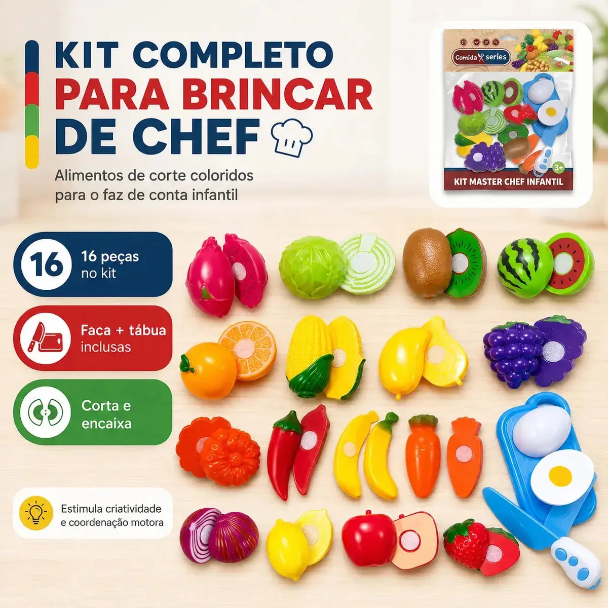 Kit Frutinhas Comidinhas 12 Peças Com Velcro De Cortar Brinquedo Cozinha Infantil De Cortar Educativo Kizumba thumbnail 6