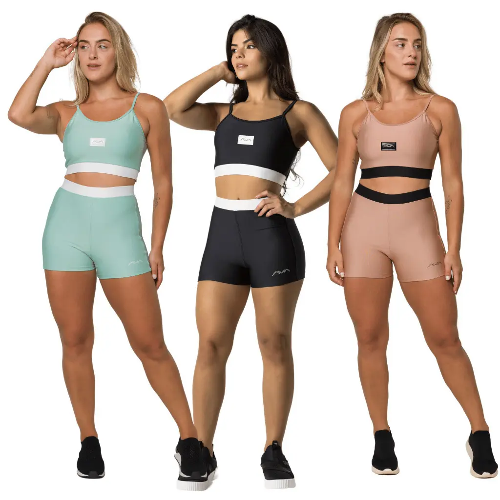 Conjunto Feminino Academia Suplex Poliamida Top e Short Com Elástico No Cós AVA Fitness - 1