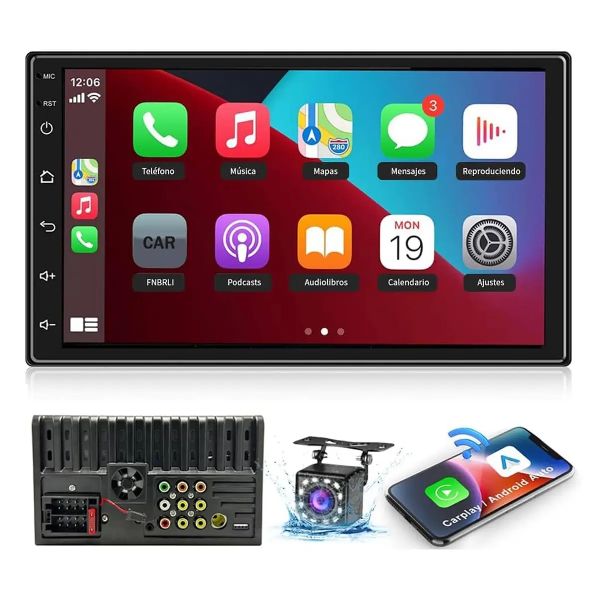 FINYQBET Automotivo Multimídia 7 Polegadas, Carplay, com Câmera de Ré 170° | Tela Sensível ao Toque HD, Bluetooth, Compatível com Carros e Caminhões, Ideal para Motoristas que Buscam Segurança